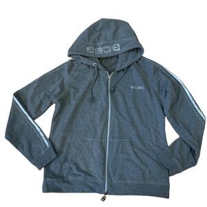 bcbg max azria gray zip up hooded rhinestone studded track jacket size XL